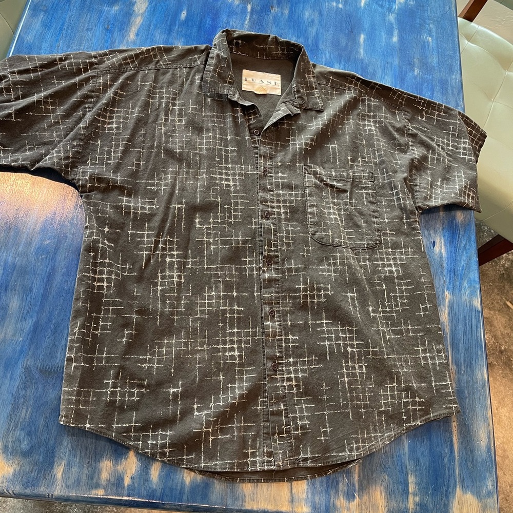 Vintage FRANK USA Mens Lrg Button Up Short Sleeve Shirt 🧱 Brick Edgy Design